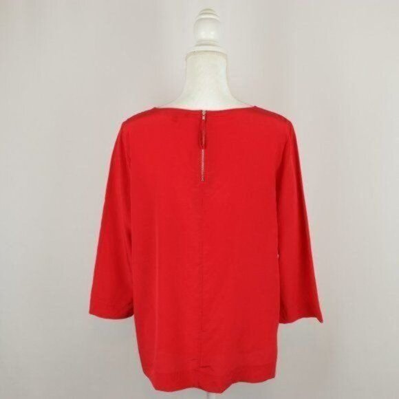 Madewell Retrospect Women's Medium Enamel Red Silk Scoop Neck 3/4 Sleeve Blouse - Picture 4 of 9
